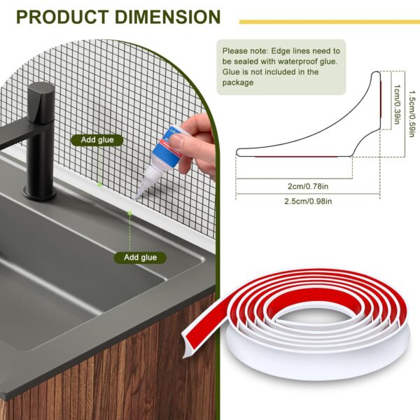 2.5M Shower Tray Sealing Strip, Two Backing Self Adhesive Bath Sink Bathtub Edging Edge Seal Trim, White Gap Caulk Strip, Wet Room Threshold Floor Water Barrier, Countertop Splash Guard