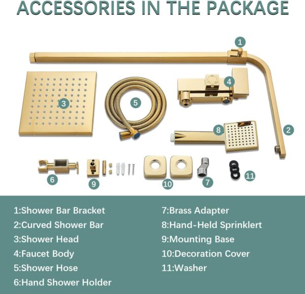 Onyzpily Gold Shower Mixer taps Shower Set Shower System 3-Function with Rainfall Shower Handheld Bath tub