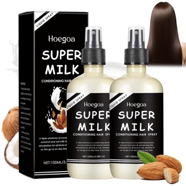 2Pcs Super Milk Conditioning Hair Primer, Supermilk Lush Hair Primer Conditioner, Super Milk Hair Conditioner Spray, Hydrating & Moisturizing Smooth Hair Care