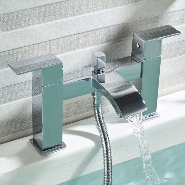 Luckyhome Bath Taps with Shower,Waterfall Bathroom Bathtub Mixer tap Chrome Brass Dual Lever Tap with Handheld Shower Head