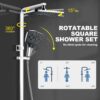 SonTiy Rainfall Shower Set, Square Swivelling Shower Riser Rail with Large Overhead Shower & Brass Diverter, Shower System Without Mixer, 3 Jet Types Handheld Shower, 5-Year Warranty, Chrome