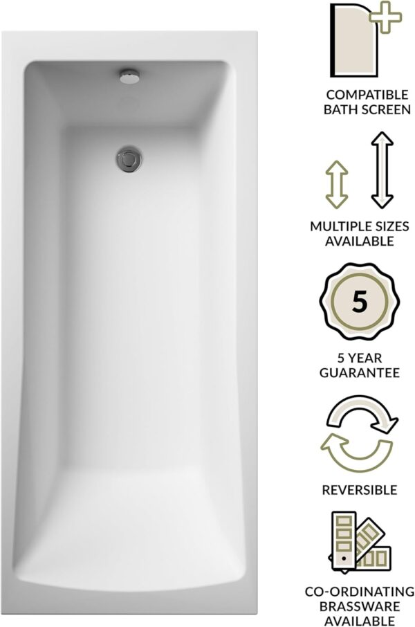 1400 x 700mm Compact Single Ended Straight Shower Bath with Leg Set
