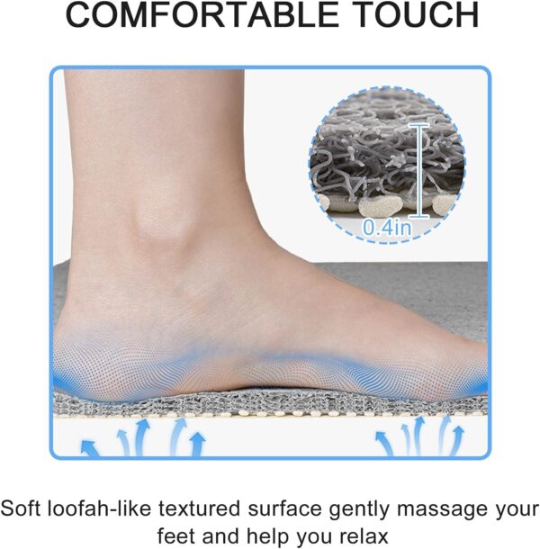 Loofah Shower Mat, Bath Mat Non Slip, Anti Mould Shower Mats for Inside Shower, 60 x 40 cm Shower Mats with Drain, Washable Bath Mats for Bathroom Floor, PVC Bathtub Mat for Elderly, Quick Dry (Grey)