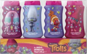 DREAMWORKS TROLLS Children's Bath & Shower Gel Set of 4 (Unscented, 75ml Each)
