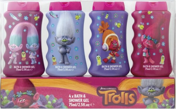 DREAMWORKS TROLLS Children's Bath & Shower Gel Set of 4 (Unscented, 75ml Each)