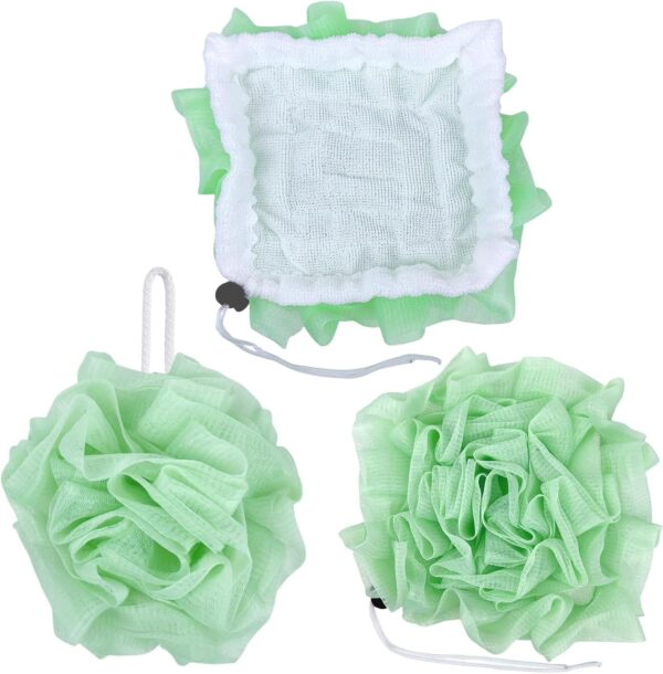 2-In-1 Bath Sponge, Shower Puff Loofah Shower Puff Loofah Sponge Bath Scrunchies Scrubbing and Cleaning - Body Scrubbers for Use In Shower for Men Women Bath Supplies (Green）