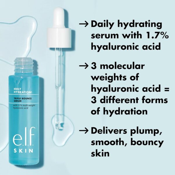 e.l.f. SKIN Holy Hydration! Triple Bounce Serum, 1.7% Hyaluronic Acid Serum For Plump, Bouncy Skin, Great For Hydrating Dry Skin