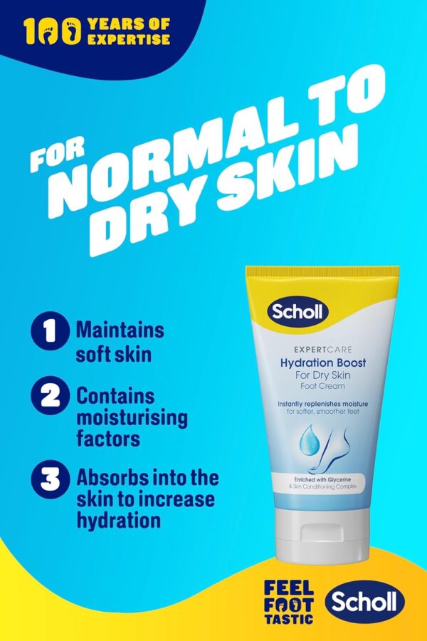 Scholl ExpertCare Hydration Boost Daily Moisturiser Cream for Feet 150ml, Fast Absorbing Foot Cream, Enriched with Glycerine and Skin Conditioning Complex for Softer Smoother Feet