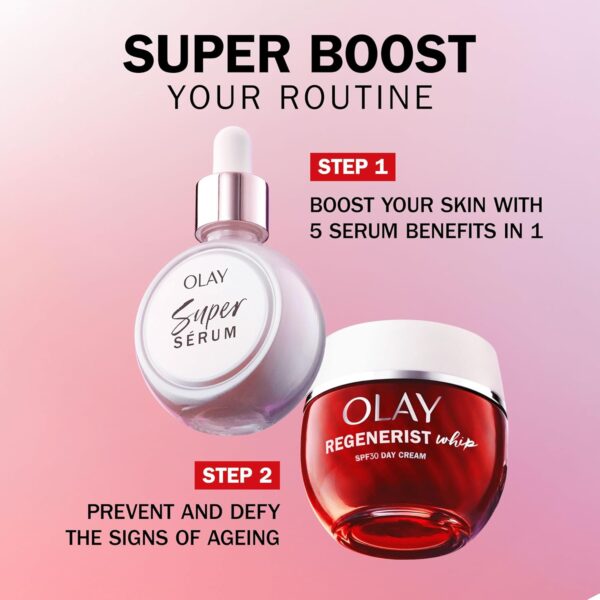 Olay Regenerist Whip Day Face Cream SPF30, Lightweight Anti-Wrinkle + Firming Skincare Moisturiser with Sun Protection, Anti-Ageing Niacinamide and Peptides, Renews, Firms and Hydrates 50ml