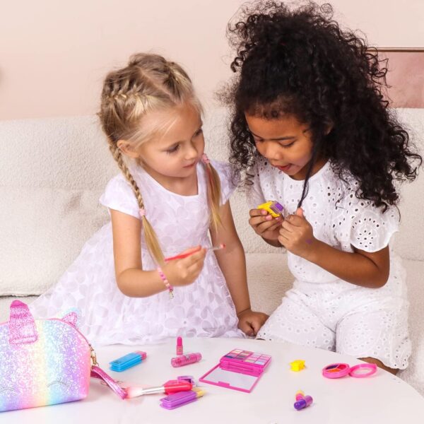 Kids Makeup Set for Girls, Washable Cosmetics Kit with Unicorn Makeup Bag, Hair Chalks, Makeup Palette, Birthday for Little Girl Princess
