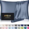 Silk Pillowcase for Hair and Skin, Mulberry Silk Pillow Cases Standard Size, Anti Acne Cooling Sleep Both Sides Natural Silk Satin Pillow Covers with Hidden Zipper, Gifts for Women Men, Ash Blue