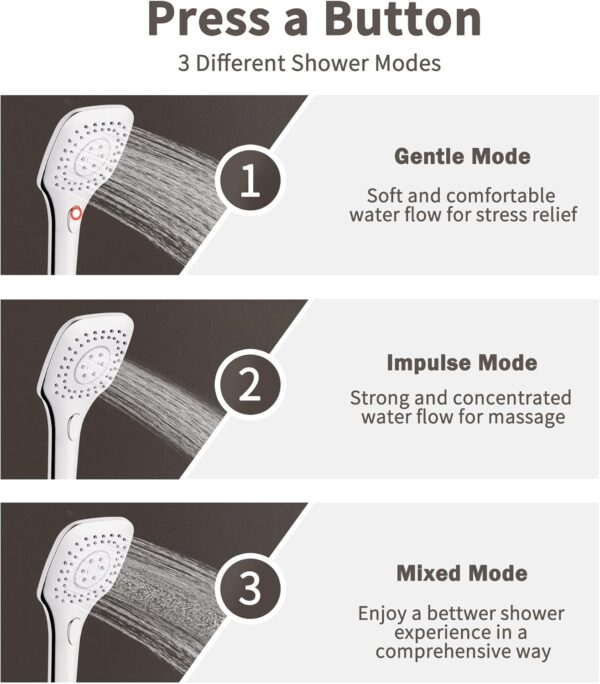 PURAGEIR Shower Mixer Set, Thermostatic Shower Set with 3 Functions Hand Shower, Shower Bar Set with Adjustable 8'' Overhead Rainfall Shower,Square Shape,Chrome