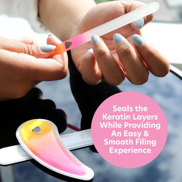 Bona Fide Beauty Czech Glass Nail File Set, 2Pc Ergonomic Fingernail File Set with Protective Sleeves (Sunset Color)