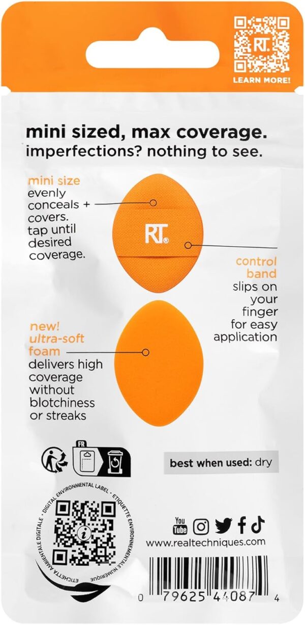 Real Techniques Mini Miracle Concealer Puff Trio, Small Makeup Puff For Liquid and Cream Foundation and Concealer, Targeted Concealing, Travel Friendly and Reusable, Vegan and Cruelty Free, 3 Count