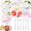 Wopanxye 50pcs Mini Disposable Makeup Spatulas for Face Mask Facial Cream, 50 pack Plastic Tip Mini Cosmetic Spoon Tool for Skincare Mixing, Sampling, Waxing DIY Facial Mask Stick, Clear Pink Purple