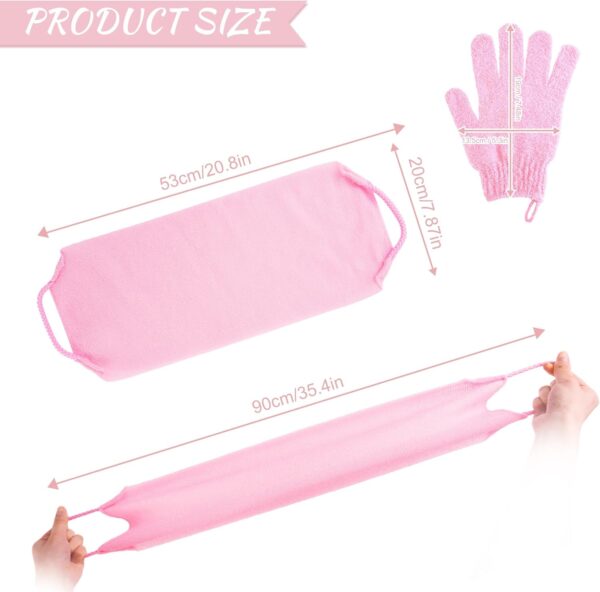 Exfoliating Shower Bath Glove Back Scrubber Set, Spa Experience Dead Skin Cell Remover, Vacuum Packed (Pink)