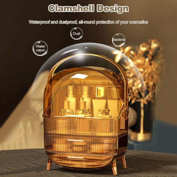 Galatée Portable Retro Series Multi-Function Make Up Case Dustproof Cosmetic Storage Box,Cosmetics Skin Care Products Jewelry Organizer Case Finishing Box Bathroom Desktop -Amber