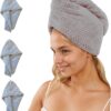 3 PCS Absorbent Microfiber Hair Towel Wrap - Hair Drying Towel, Soft and Lightweight, Suitable for All Hair Types Gifts for Women Girlfriend Anniversary- (Gray)