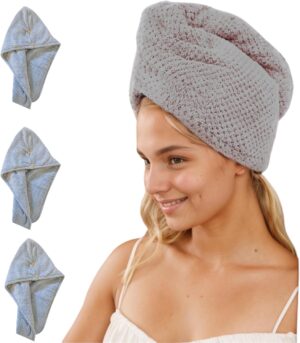 3 PCS Absorbent Microfiber Hair Towel Wrap - Hair Drying Towel, Soft and Lightweight, Suitable for All Hair Types Gifts for Women Girlfriend Anniversary- (Gray)