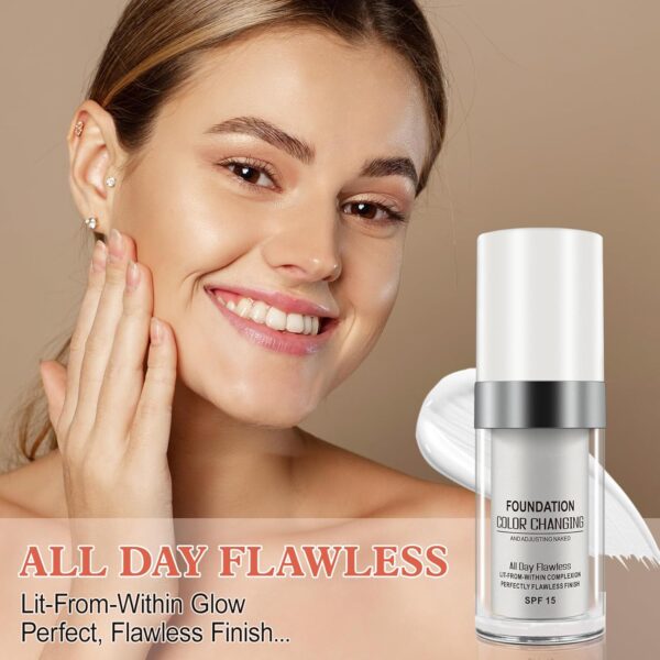 2PC Colour Changing Foundation, Warm Skin Tone Foundation, Face Cover Concealer Cream, Moisturizing Liquid Foundation Makeup Base, Waterproof Poreless Foundation SPF15