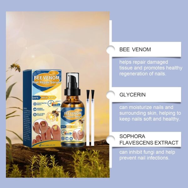 Nail Growth Bee Venom Treatment Serum, Nail Strengthener Cuticle, Foot Care Soothing Serum for Athletes Foot, Thick Toe Care 30ml