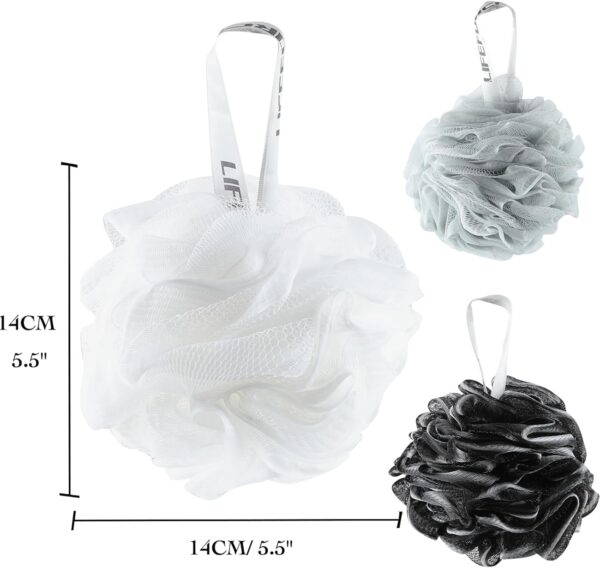 Lifeforce Shower Puff Loofah 60g/ PCS, Shower Exfoliating Bath Sponge for Adults, Comfortable and Soft Mesh Bath Loofah Body Exfoliating Bath Sponge, Luxurious Classic Colours(Set of 3)