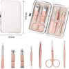 Nail Clipper Manicure Set, 7 In 1 Stainless Steel Professional Pedicure Kit Nail Scissors Grooming Kit with Black PU Leather Case for Travel & Home Use (Pink Leather)
