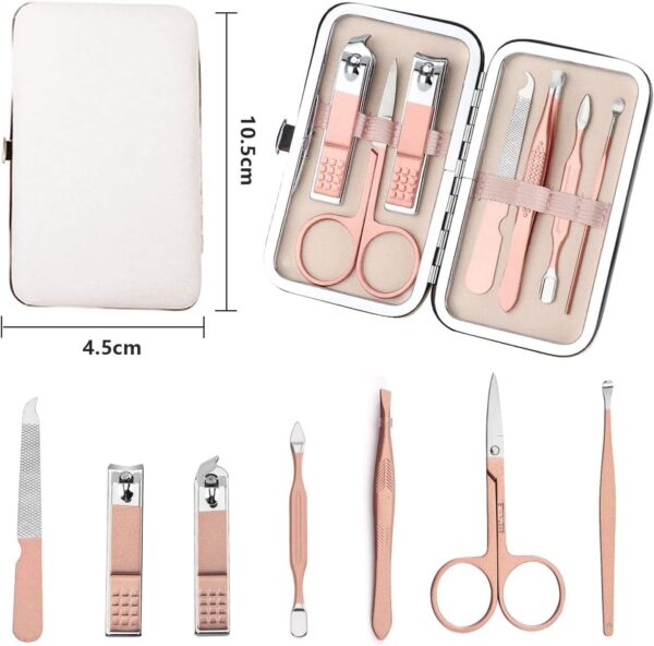 Nail Clipper Manicure Set, 7 In 1 Stainless Steel Professional Pedicure Kit Nail Scissors Grooming Kit with Black PU Leather Case for Travel & Home Use (Pink Leather)