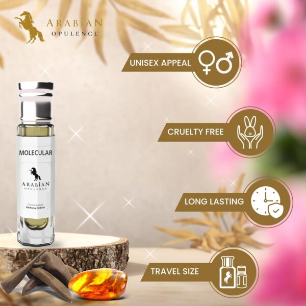 Arabian Opulence FR201 MOLECULAR Roll-on Perfume Oil | Concentrated Fragrance Body Oil | Long Lasting Oil Based Perfume for Men and Women | Travel Size Bottle Alcohol-Free (6ml)