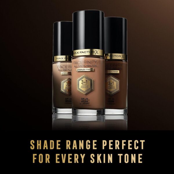 MAX FACTOR - Facefinity All Day Flawless Foundation - 3-in-1 Concealer, Liquid Foundation & Face Primer - Up To 30hr Wear - Flawless Airbrush Finish, SPF 20, Vegan - C50 Natural Rose - 30ml