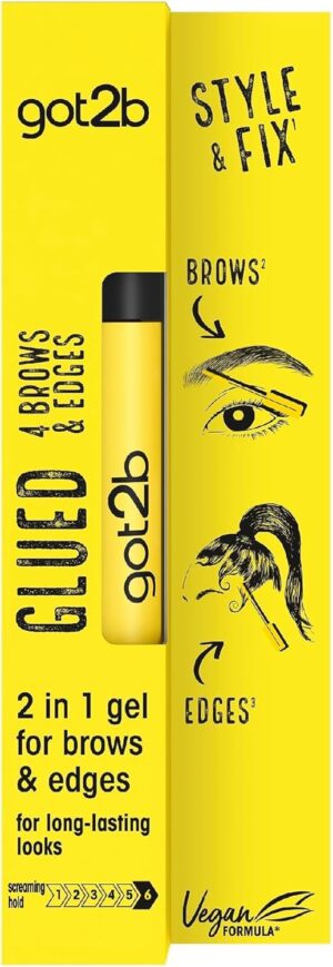 got2b Glued 4 Brows & Edges Gel 2 in 1 16ml, Screaming Hold Brow Gel, Clear Eyebrow Gel for Long-Lasting Looks, Strong Holding Brow Gel got2b, Vegan Formula*, Naturally Derived Ingredients