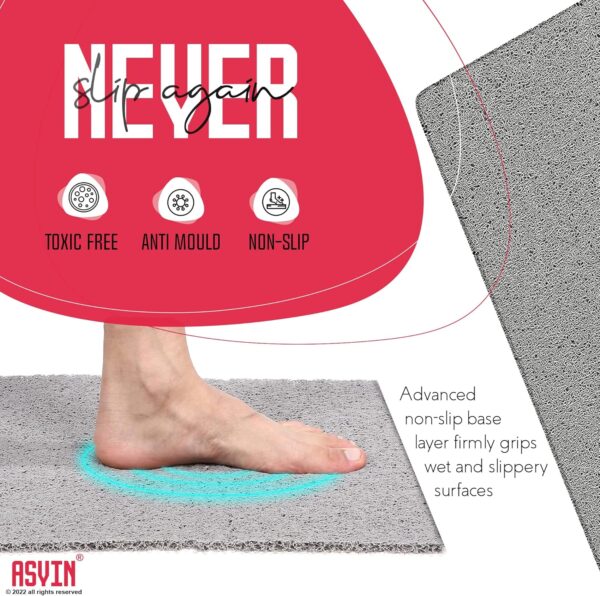 Asvin Large Anti Slip Bath & Shower Mat for Inside Shower & Wet Areas (60x80cm Grey) Quick Drying