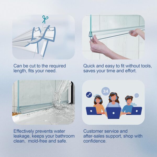 HNNHOME® Rubber Plastic Bath Shower Screen Seal Strip For 8-10mm Glass Door Straight up to 20mm Gap
