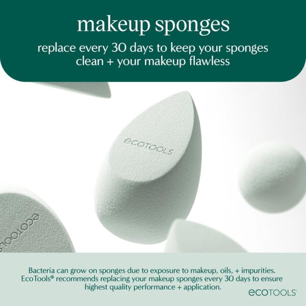 EcoTools Core Five Makeup Brush and Sponge Kit, For Eyeshadow, Blush, Bronzer, Eyeliner, & Foundation, Makeup Blending Sponge For Liquid & Cream Products, Vegan & Eco-Friendly Kit, 5 Piece Set