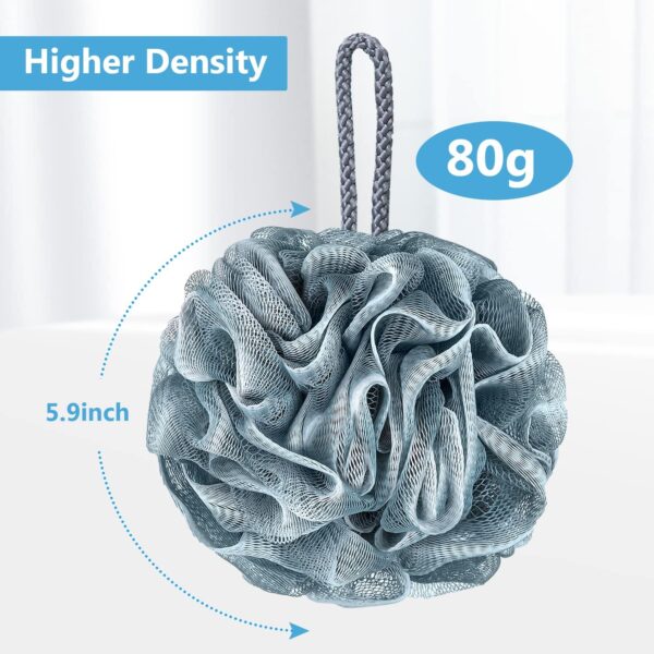 VANZAVANZU Bath Loofah Large 80g Shower Sponge Body Scrubber Mesh Pouf for Men and Women, Set of 4 (Blue Gray)