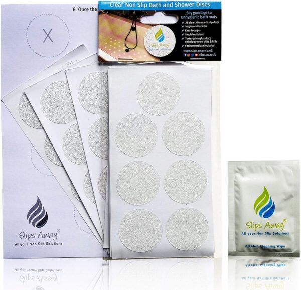Non-Slip Bath & Shower 28x Clear Stickers - FREE FITTING TEMPLATE INCLUDED - Modern Stylish Alternative to a Rubber Suction Mat - Strong Textured Adhesive Anti Skid Safety Discs - SLIPS AWAY®