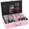 LOVE URBAN BEAUTY Hot Pink Makeup Vanity Case – 82-pcs Vegan Makeup Kit for Teens and Women with Eyeshadow, Blusher, Lipsticks and Nail Products – Fun Travelling Makeup Vanity Case for Girls