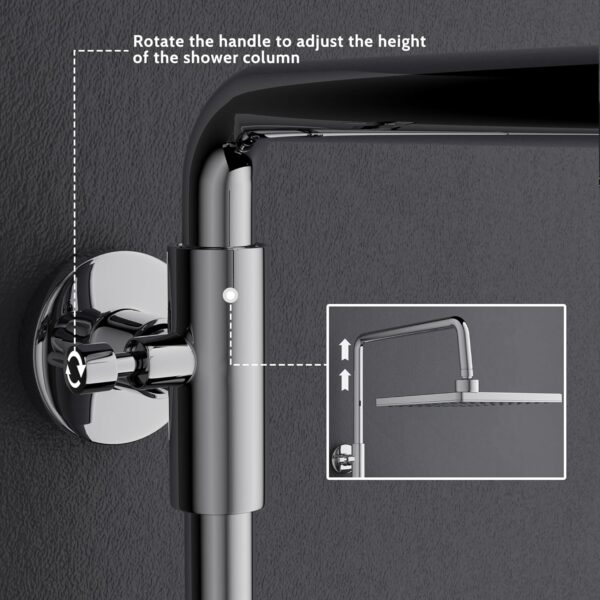 MORADO Thermostatic Shower Set,Adjustable Height Thermostatic Shower System, Shower Bar Set with Rainfall Shower Head and 3-Functions Hand Shower,Chrome Plated, Square Shape