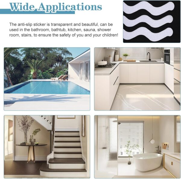 Mynoozi 36PCS Non-Slip Strip Stickers for Bath and Shower, Wave Anti-Slip Strip with Scraper, Non Slip Bathtub Stickers for Stairs, Shower Room, Slippery Surfaces, Sauna, Kitchen-Transparent