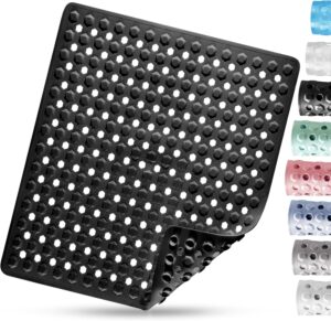 DOPROP Square Black Non Slip Shower Mat for Inside Shower 53x53cm BPA Free Latex Free PVC Bath Mat for Walk In Shower Tray with Suction Cup Drain Holes Machine Washable Safety Bathroom Mat For Elderly