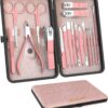 ZIZZON Manicure Set 18 in 1 Professional Pedicure Set Nail scissors Grooming Kit with Leather Travel Case Pink