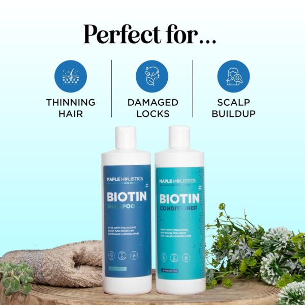 Volumizing Biotin Shampoo and Conditioner Set - Sulfate Free Shampoo and Conditioner for Dry Damaged Hair Care - Thinning Hair Shampoo and Conditioner with Nourishing Biotin and Rosemary Oil (8oz)