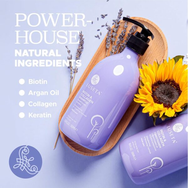 Luseta Biotin Shampoo and Conditioner Set for Hair Growth, Anti-Hair Loss shampoo volume Thickening with Collagen, Sulfate and Paraben free, Argan Oil to Repair Split Dry Hair Salon Quality- 2x500ml
