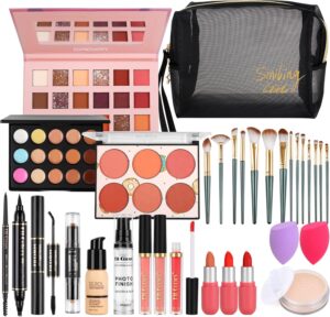Makeup Sets, Cosmetic Make Up Starter Kit With Storage Bag Portable Travel Make Up Palette Eyeshadow Foundation Lip Gloss for Teenage & Adults(Style B)