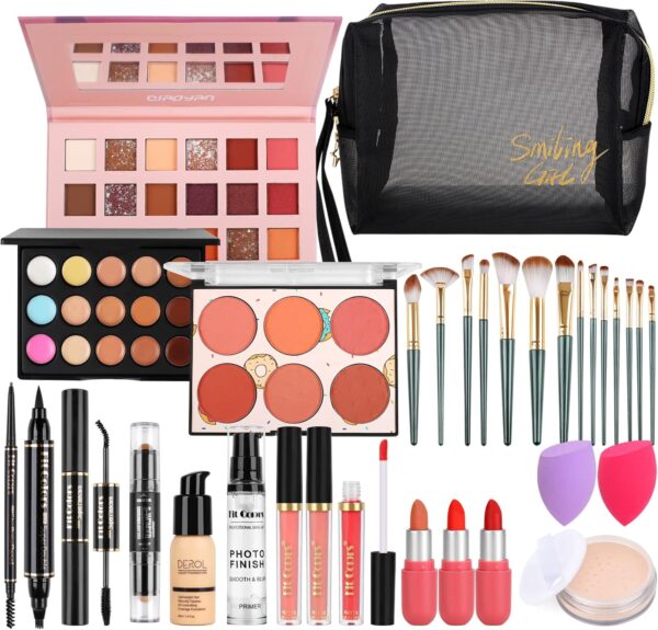 Makeup Sets, Cosmetic Make Up Starter Kit With Storage Bag Portable Travel Make Up Palette Eyeshadow Foundation Lip Gloss for Teenage & Adults(Style B)