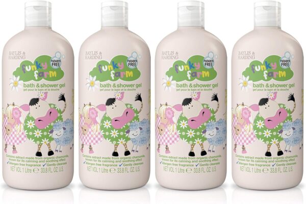 Baylis & Harding Funky Farm Kids Bathtime Bath and Shower Gel 1 Litre, (Pack of 4) - Vegan Friendly