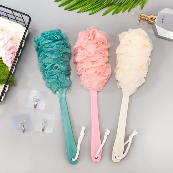 Long Handle Bath Brush with Soft Mesh Shower Body Brushes Back Scrubber with 3 Hooks Body Brush for Exfoliating and Removing Dead Skin 3 Pieces