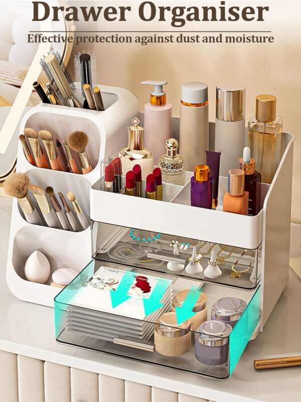 InlyXairce Make up Organiser,Skincare Cosmetic Storage Box Large Capacity,Dressing Organizer with 2 Drawers for Makeup Brush Beauty Perfume for Bedroom Bathroom Countertop Organizers