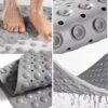 Bathsafe Extra Wide 90x60CM Non-Slip Soft Bath Mat Anti Slip TPR Shower Mat with Strong Suction Cups Non Skid Mats for Bathroom Toilet Hotel, Anti-Bacterial Safety Bathtub Mat,Grey