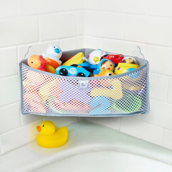 Munchkin High'n Dry Baby Bath Toy Storage Basket| Hanging Bath Tidy for Corner Bath Wall| Soft Baby Bath Caddy & Bath Organiser Rack| Shower & Bath Toy Holder| Bathroom Toy Net with Suction Cups